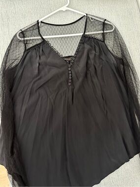 BCBGMaxAzria Black V-Neck Sheer Sleeve Blouse